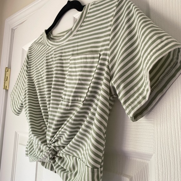 Sage Olive Striped Crop Top - Picture 2 of 3